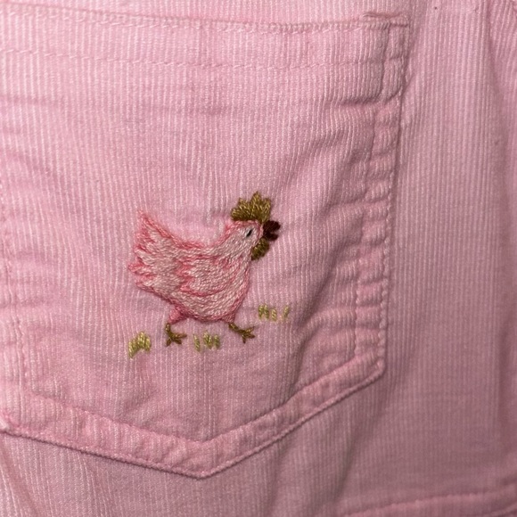 Embroidered Hen Pastel Pink Corduroy Toddler Overalls - Picture 2 of 6